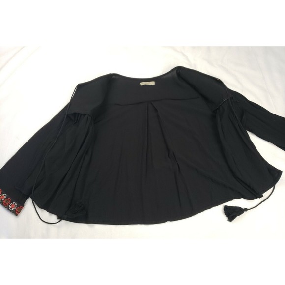 Anandas Collection - Open Front Boho Peasant Embroidered Tassel Neck Top - Sz. L - Picture 9 of 11